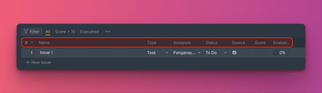 Колонки таблицы по умолчанию в представлении Бэклога