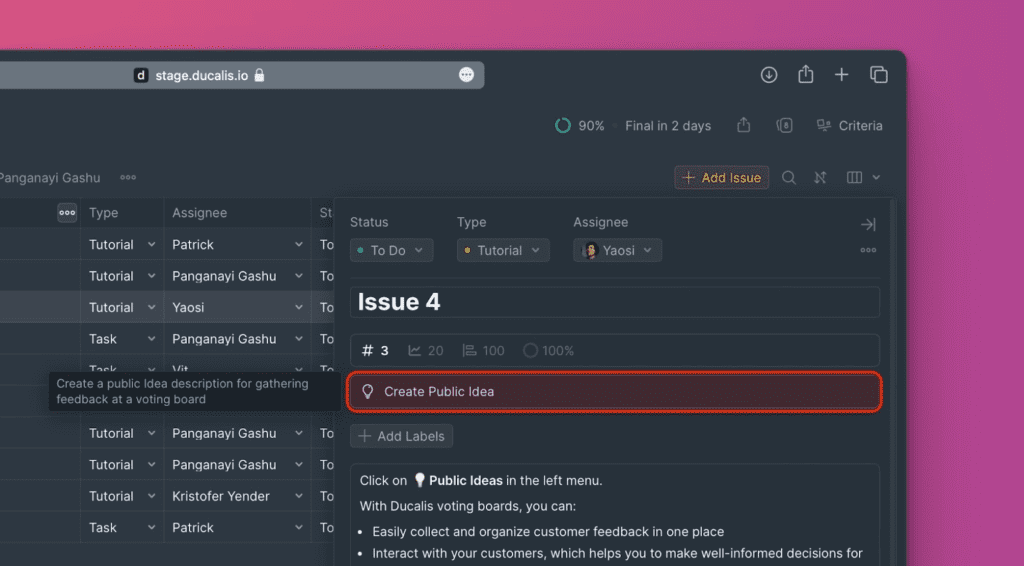 Кнопка создания публичной идеи в карточке задачи