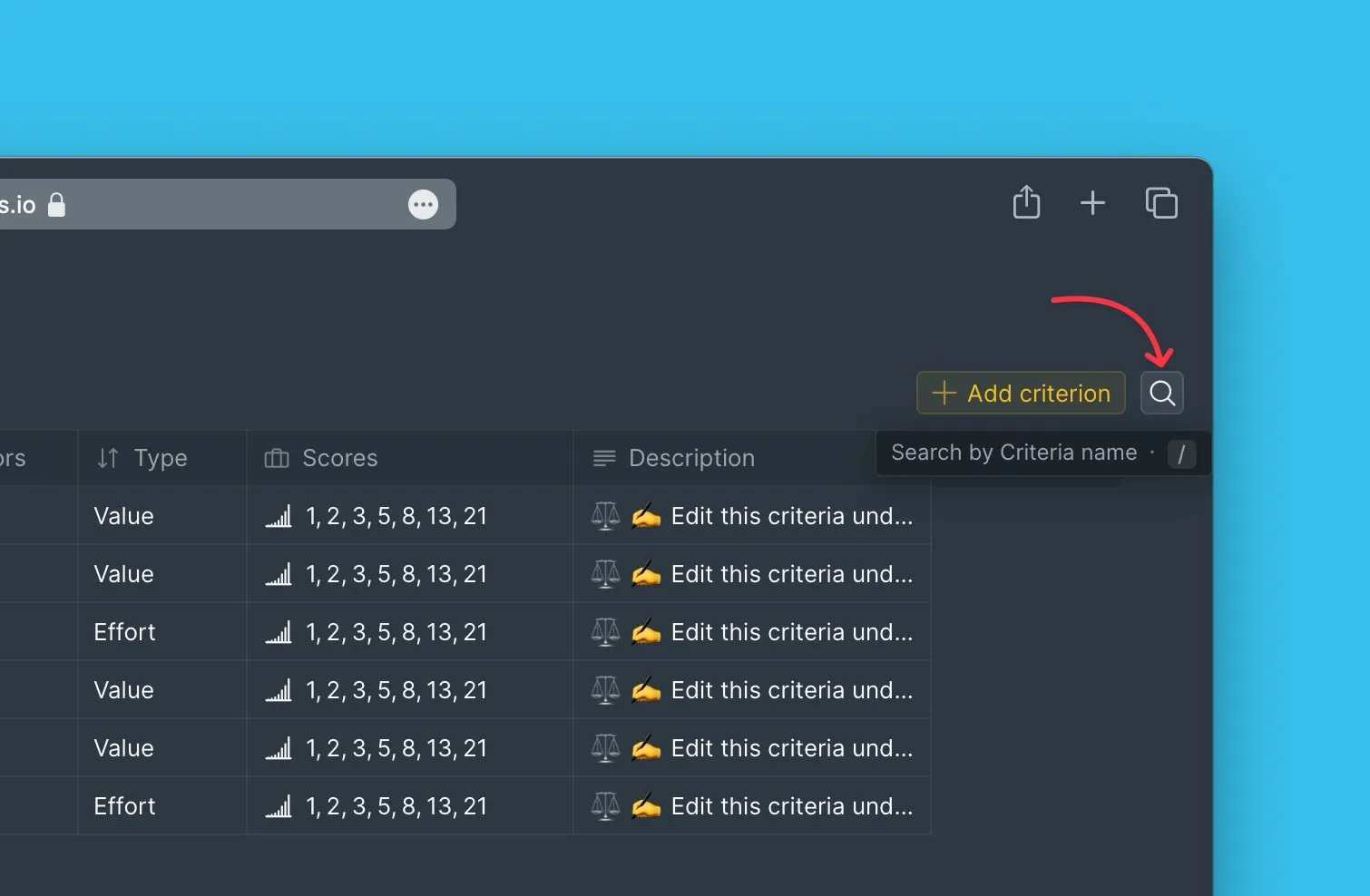 Поле поиска для критериев