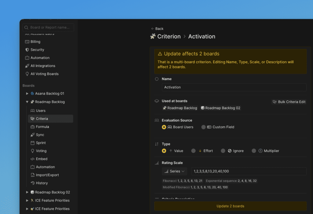 Уведомление о редактировании глобального критерия