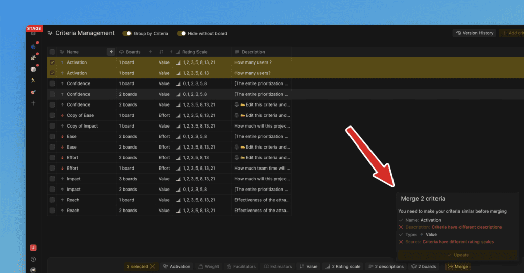 Диалог проверки объединения