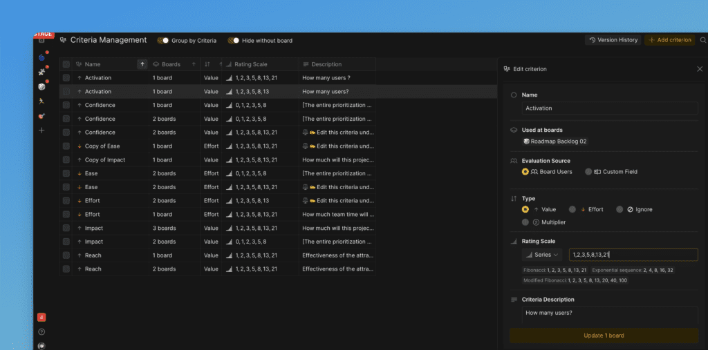 Редактирование критерия перед объединением