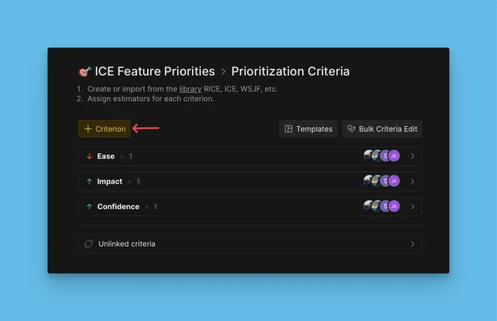 Кнопка добавления нового Критерия
