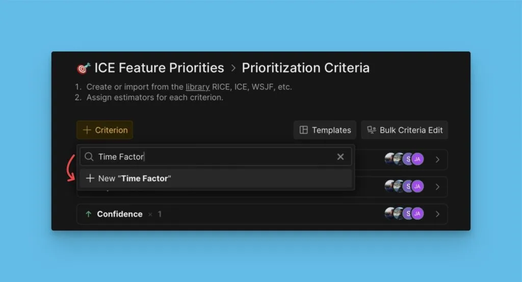 Опция создания нового Критерия