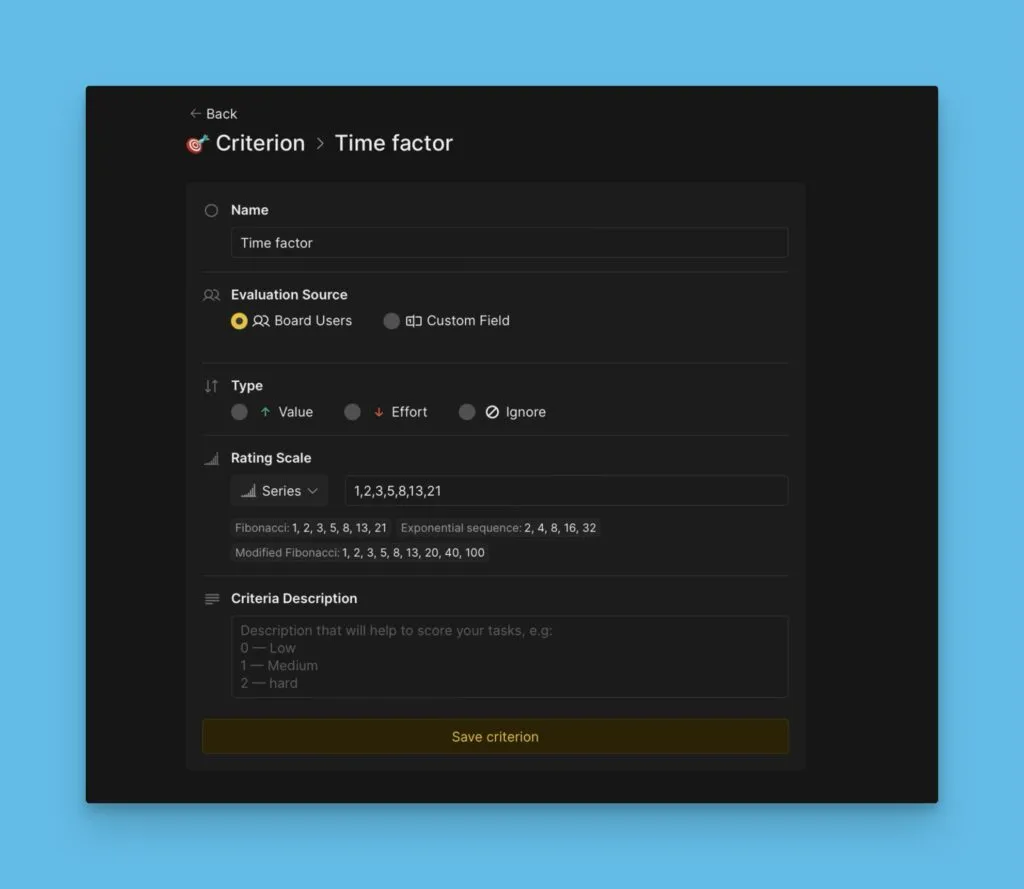 Форма свойств Критерия