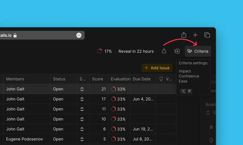 Расположение кнопки Критериев