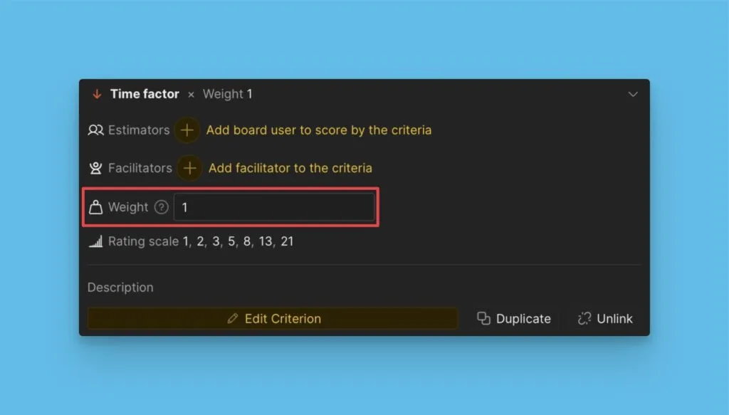Настройка веса Критерия