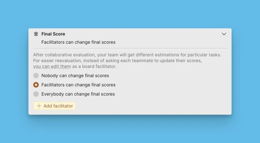 Настройки спринта с правами фасилитаторов