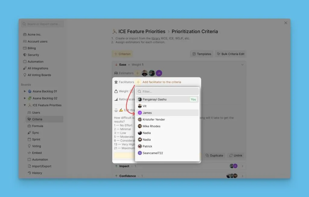 Кнопка добавления фасилитатора в настройках критерия