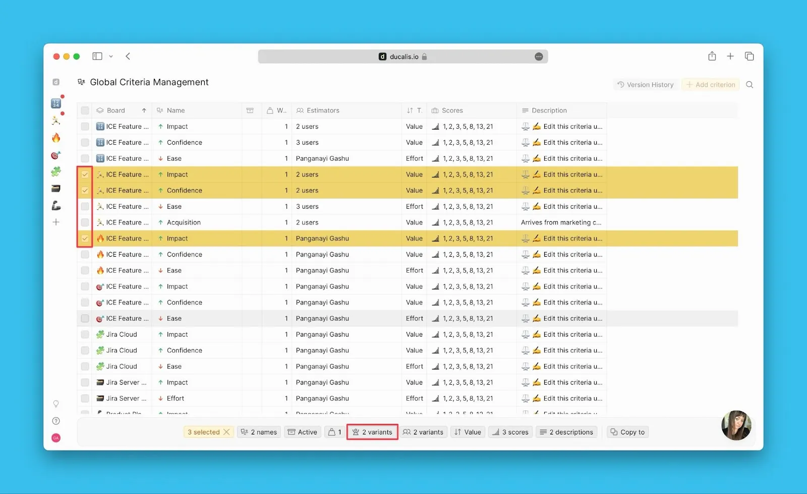 Выбор нескольких критериев для массового назначения фасилитатора