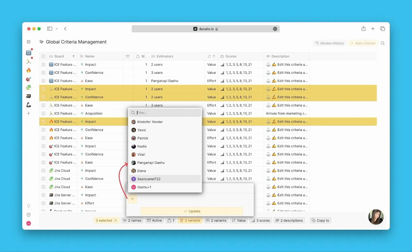 Выпадающий список выбора фасилитатора