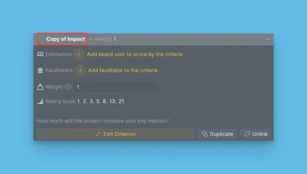 Настройка дублированного критерия