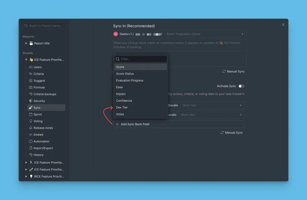 Настройка обратного синка для игнорируемого Критерия
