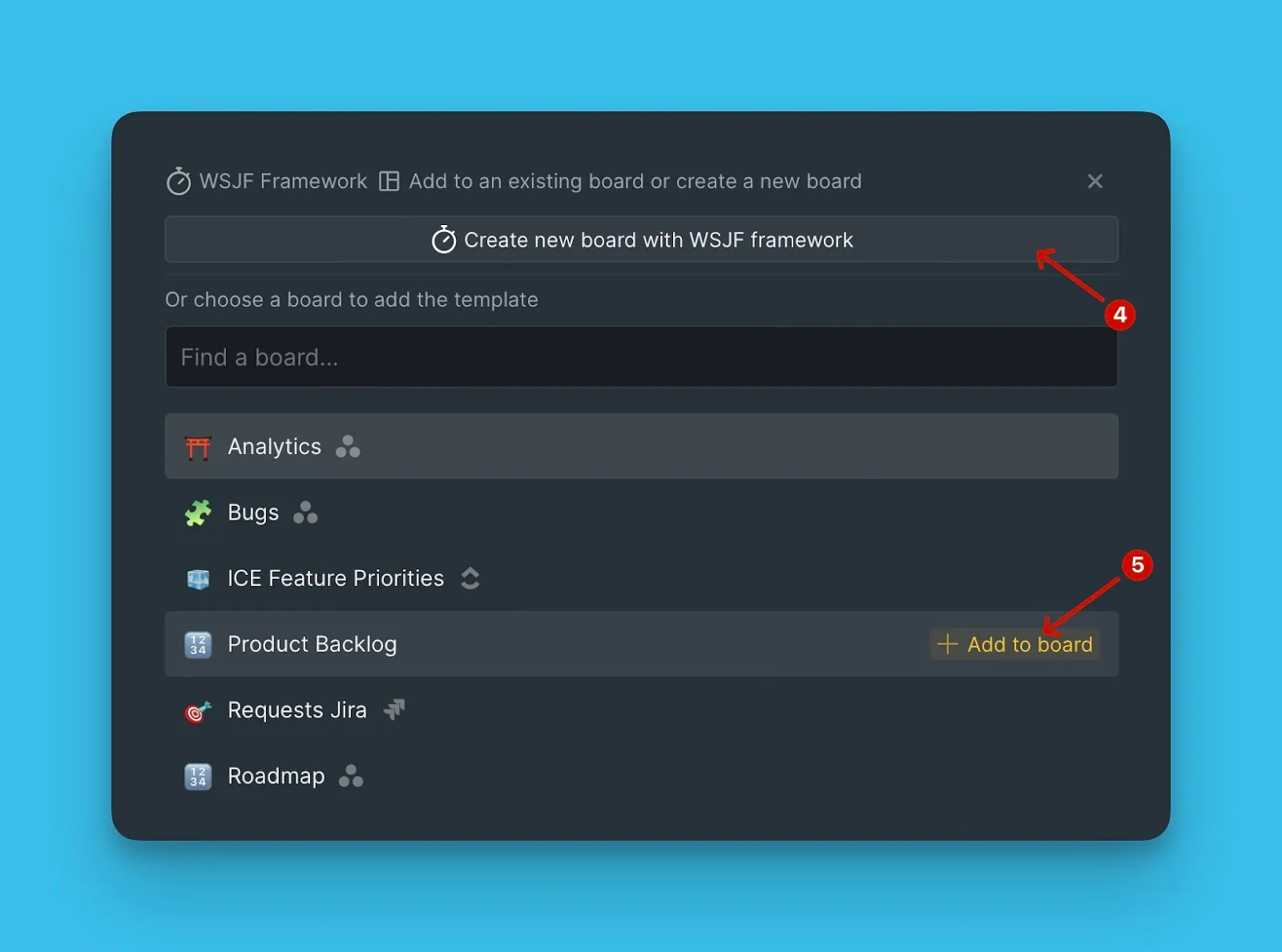 Выбор опции для Доски