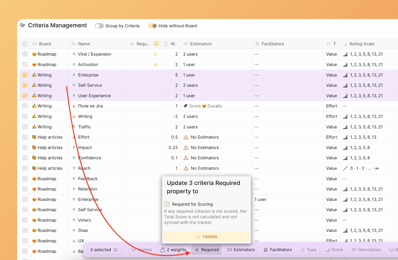 Bulk criteria by required