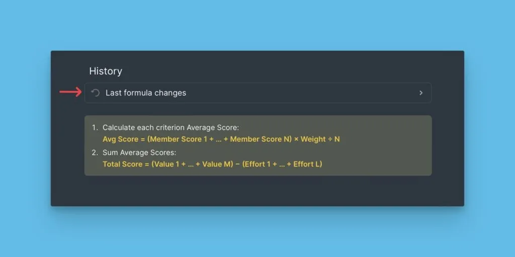 История изменений формул
