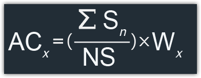 Формула: ACx = (∑Sn ÷ NS) × Wx, округлённая до значения в ряду