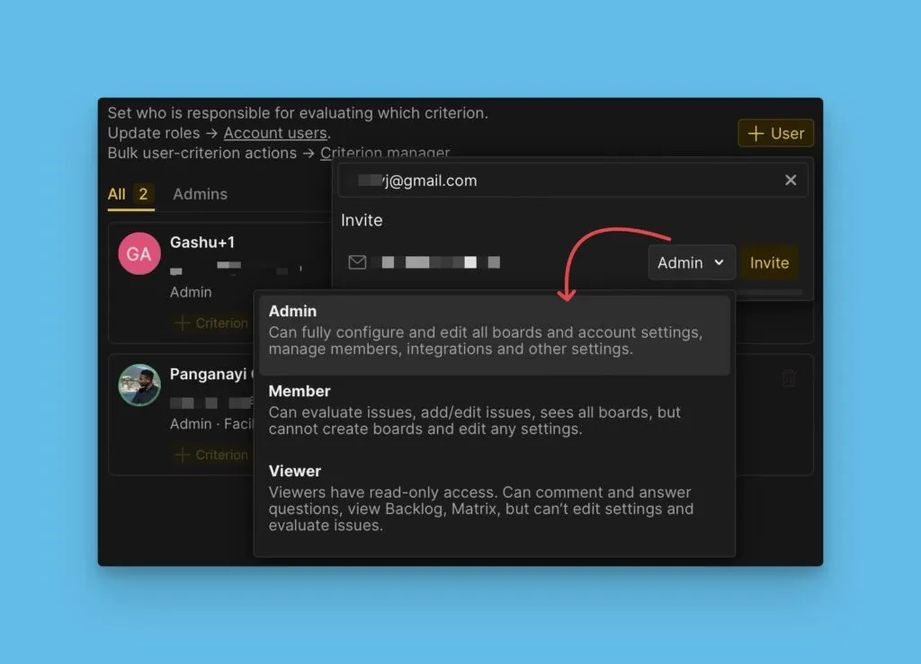 Приглашение пользователя по email