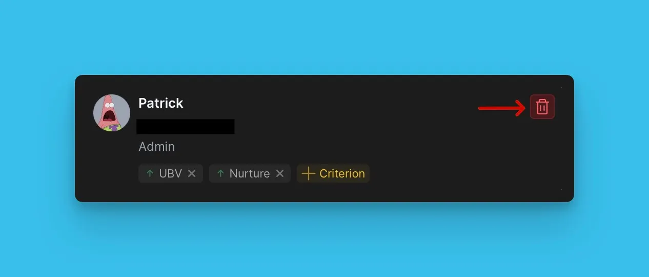 Опция удаления пользователя