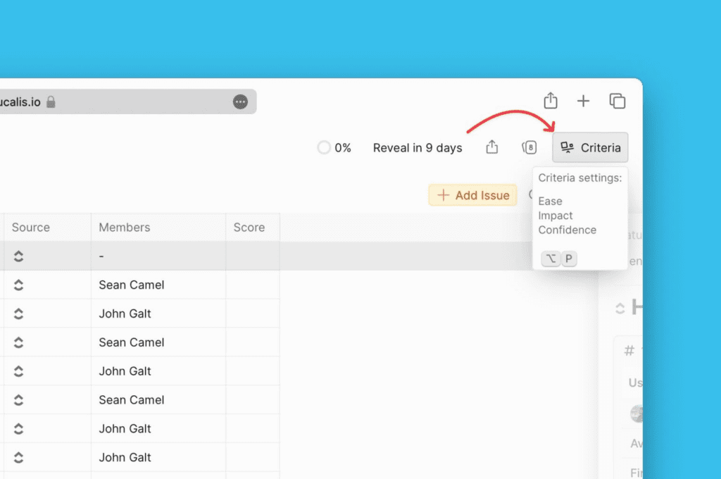 Настройки критериев