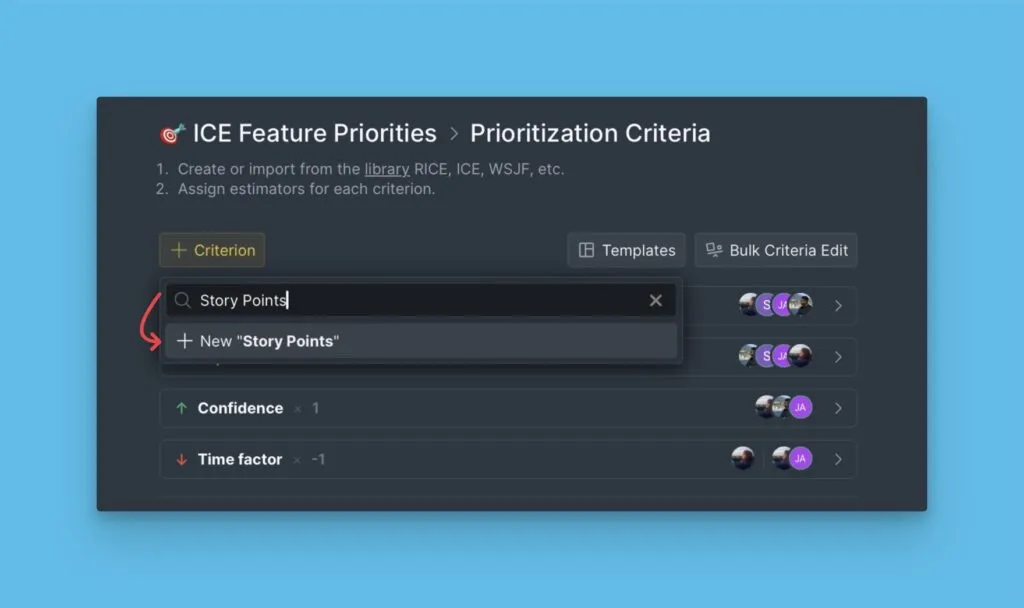 Ввод названия нового критерия