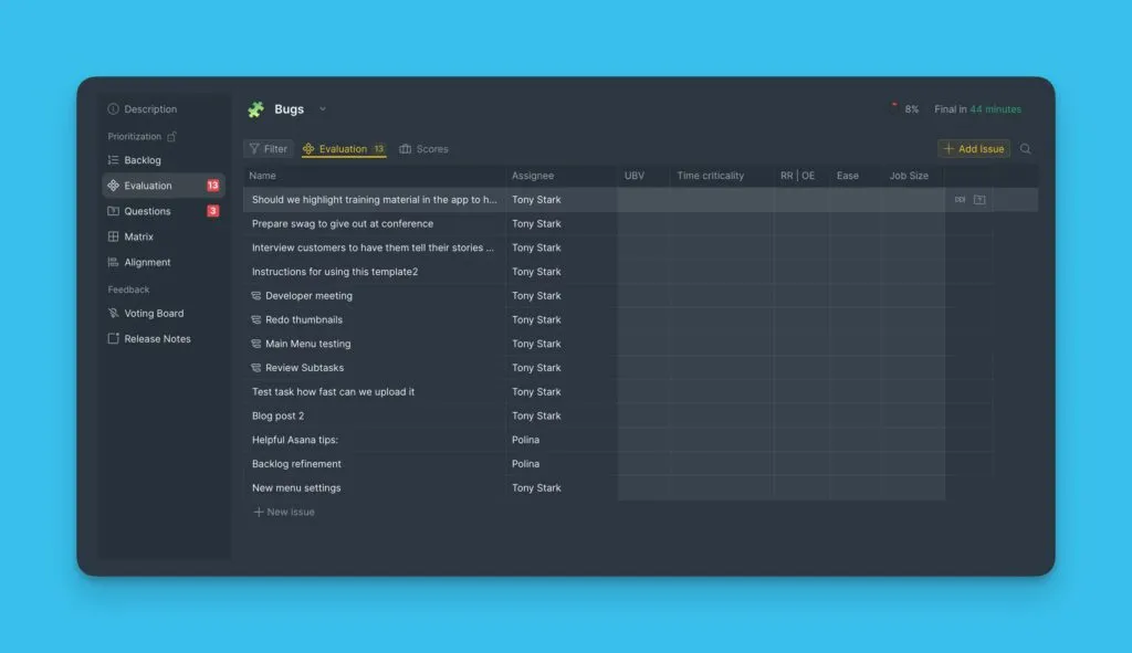 Страница оценки без критериев из кастомных полей