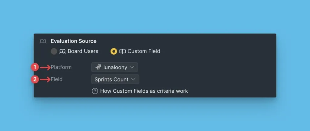 Интерфейс выбора платформы и поля