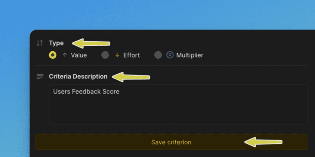 Тип критерия и описание