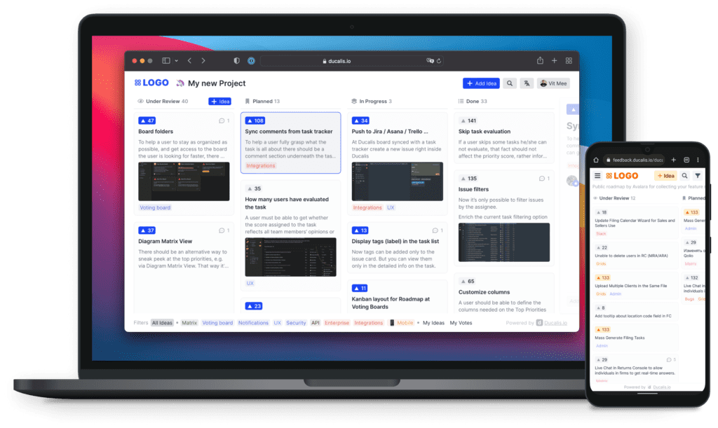 Интерфейс настройки публичного роадмапа