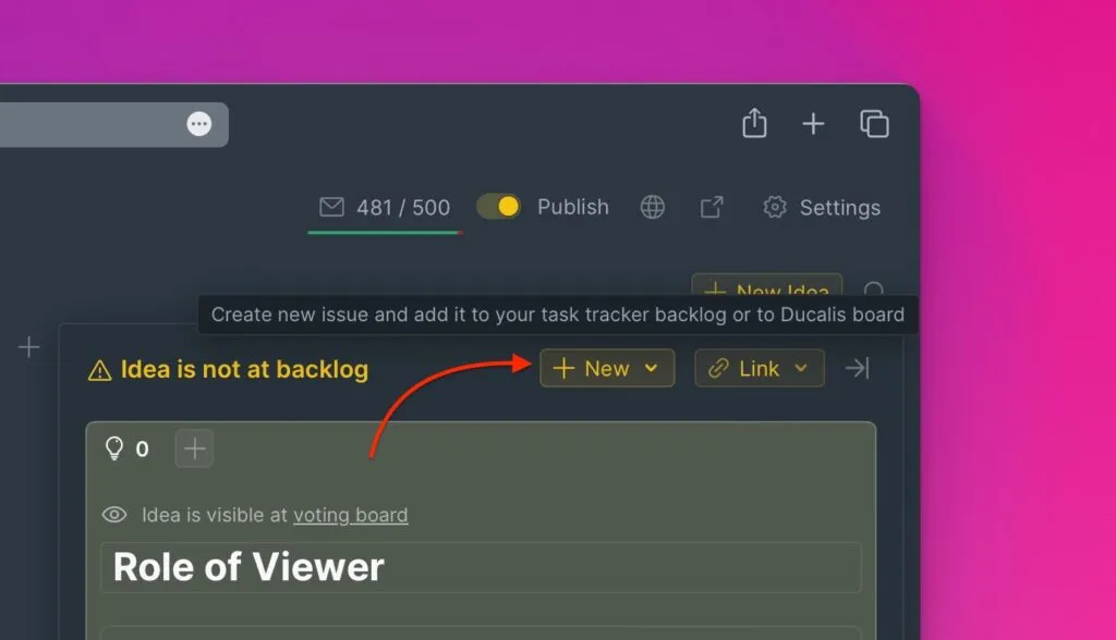 Кнопка создания новой Задачи на Доске идей