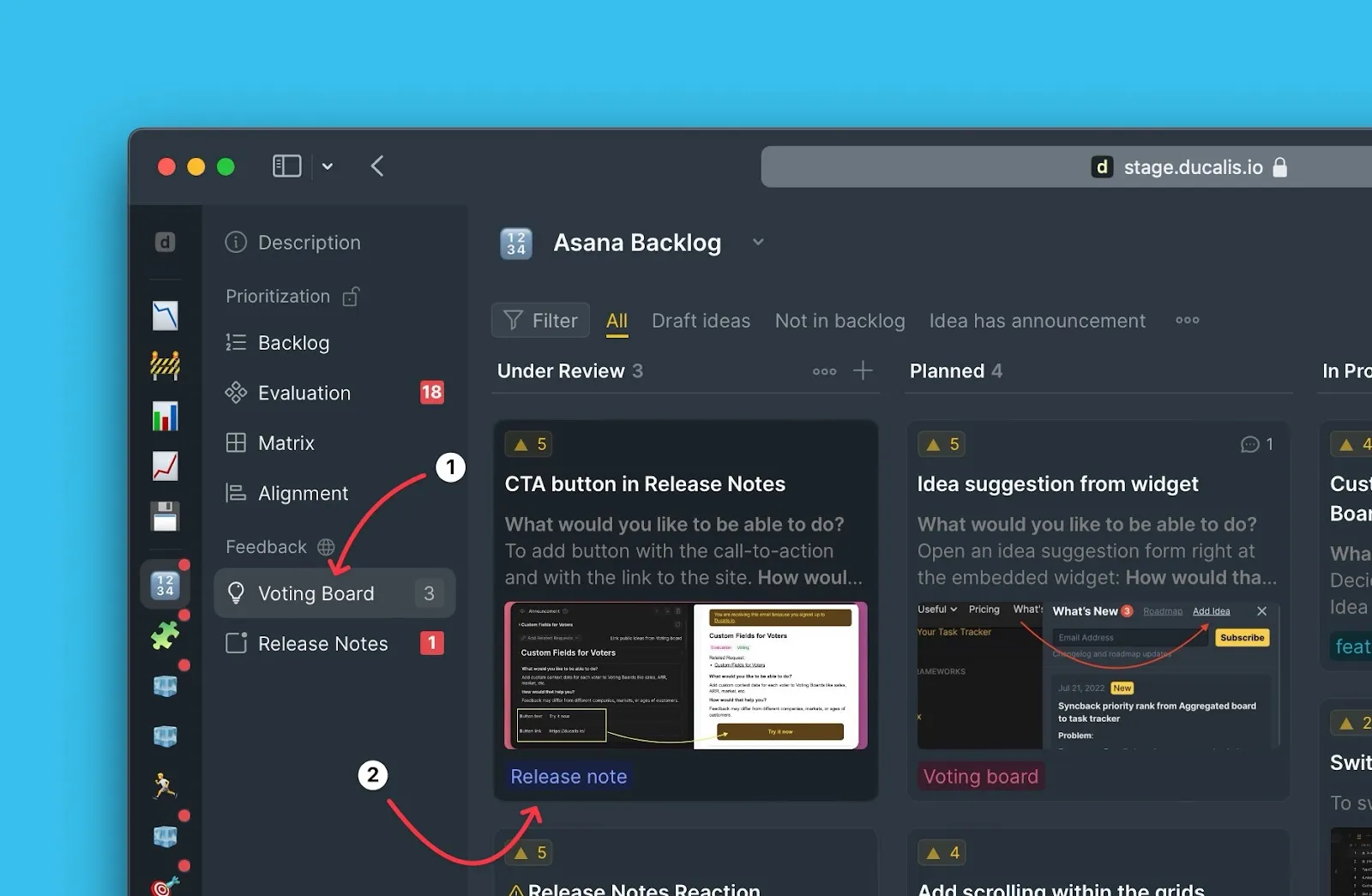 Доска идей со списком идей