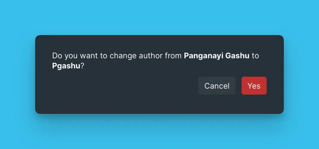 Кнопка подтверждения для сохранения изменения автора