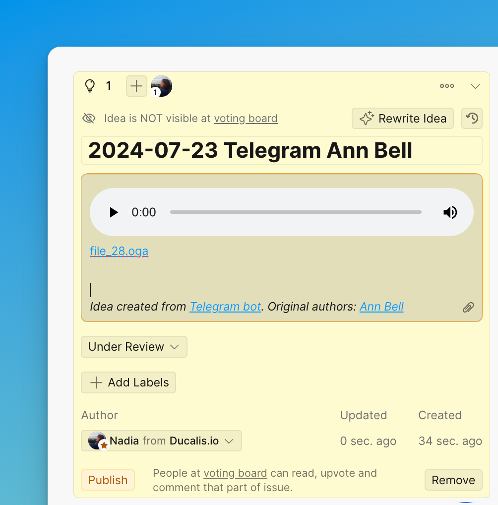 Прикреплённый голосовой файл в черновике Идеи