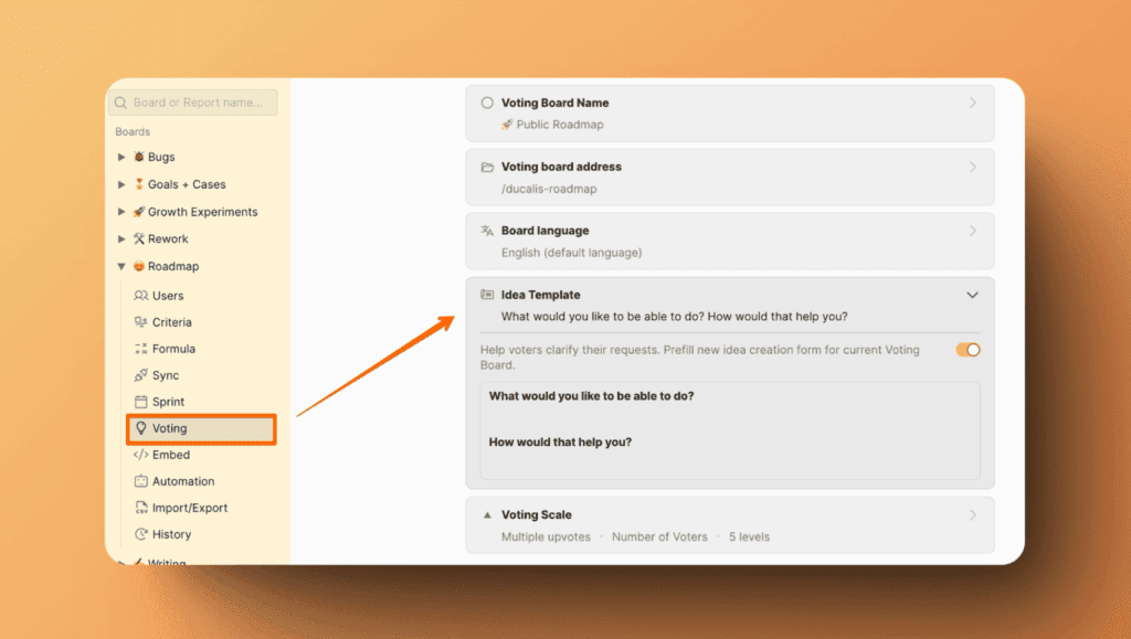 Настройка шаблона Идеи