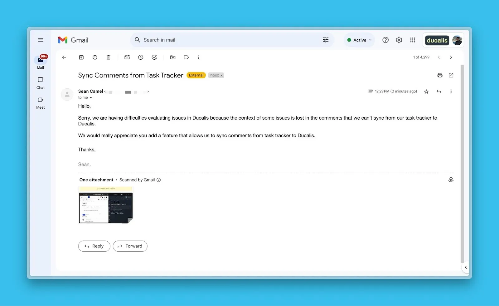 Пример письма клиента с запросом функции