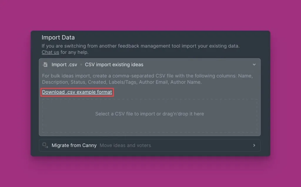 Пример формата CSV