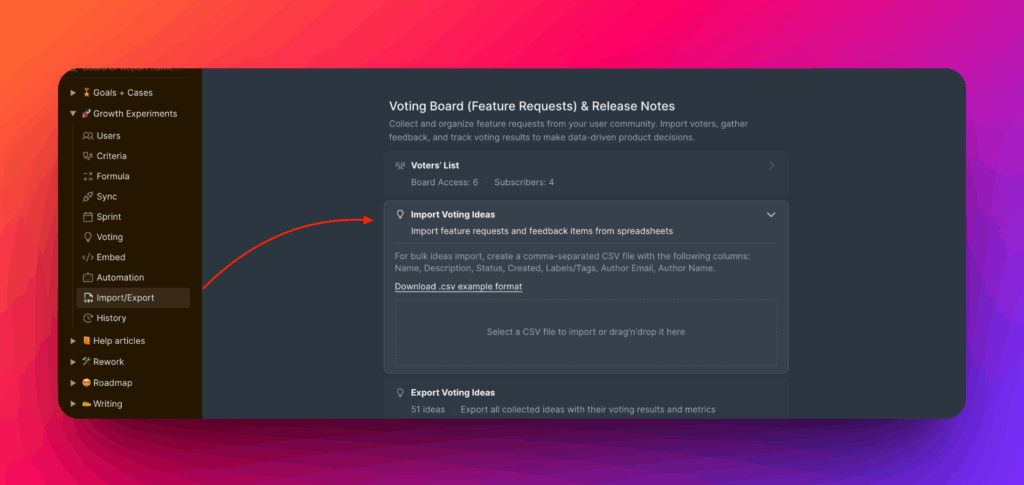 Опция импорта CSV