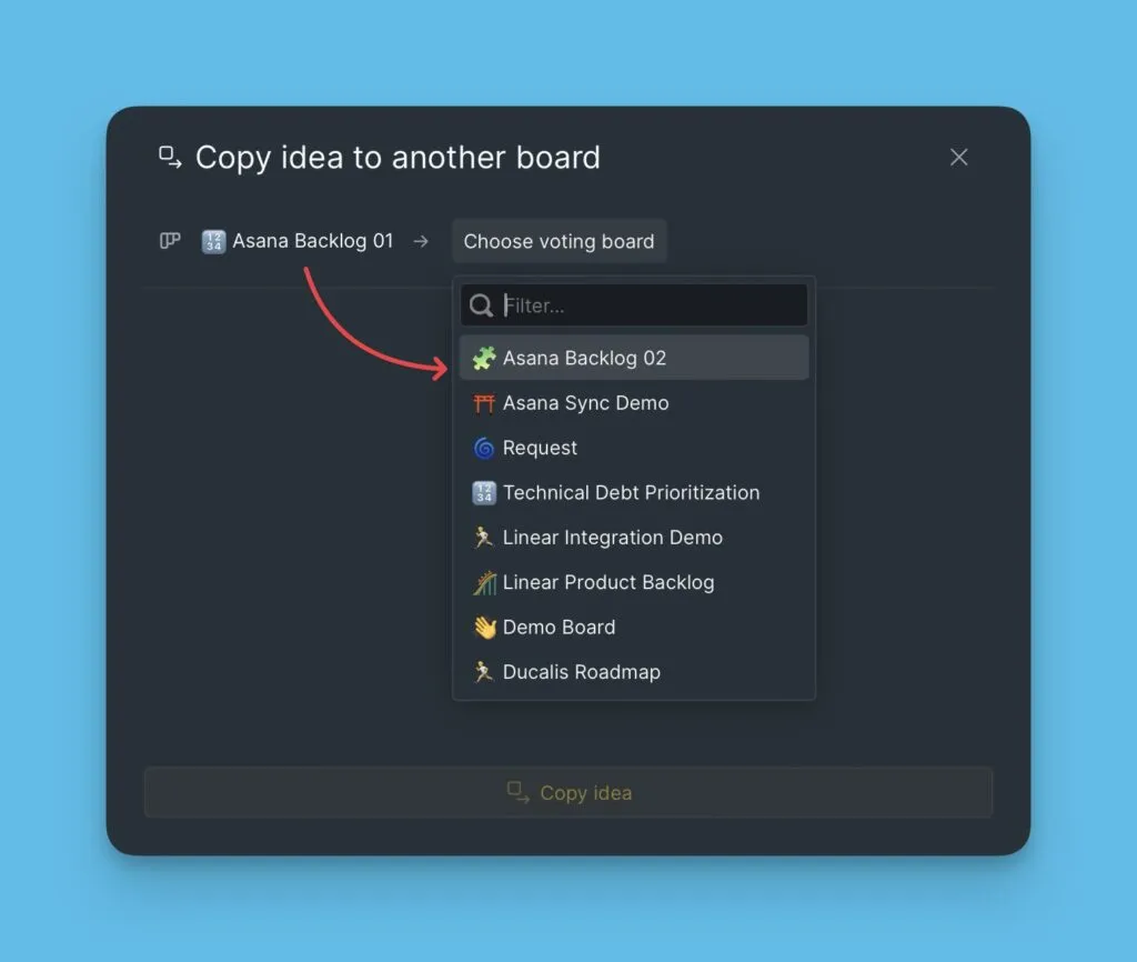 Выбор целевой Доски идей