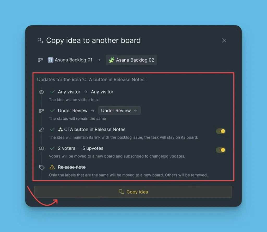 Подтверждение копирования с опциями