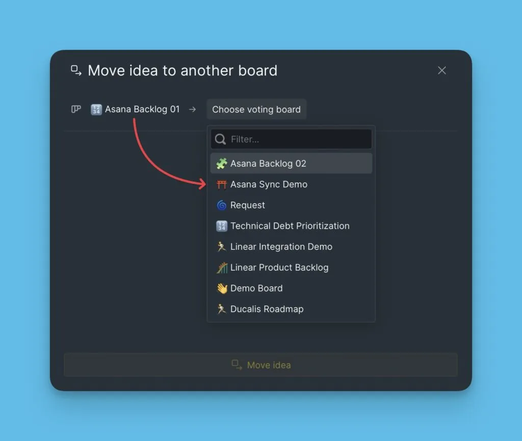 Выбор целевой Доски идей