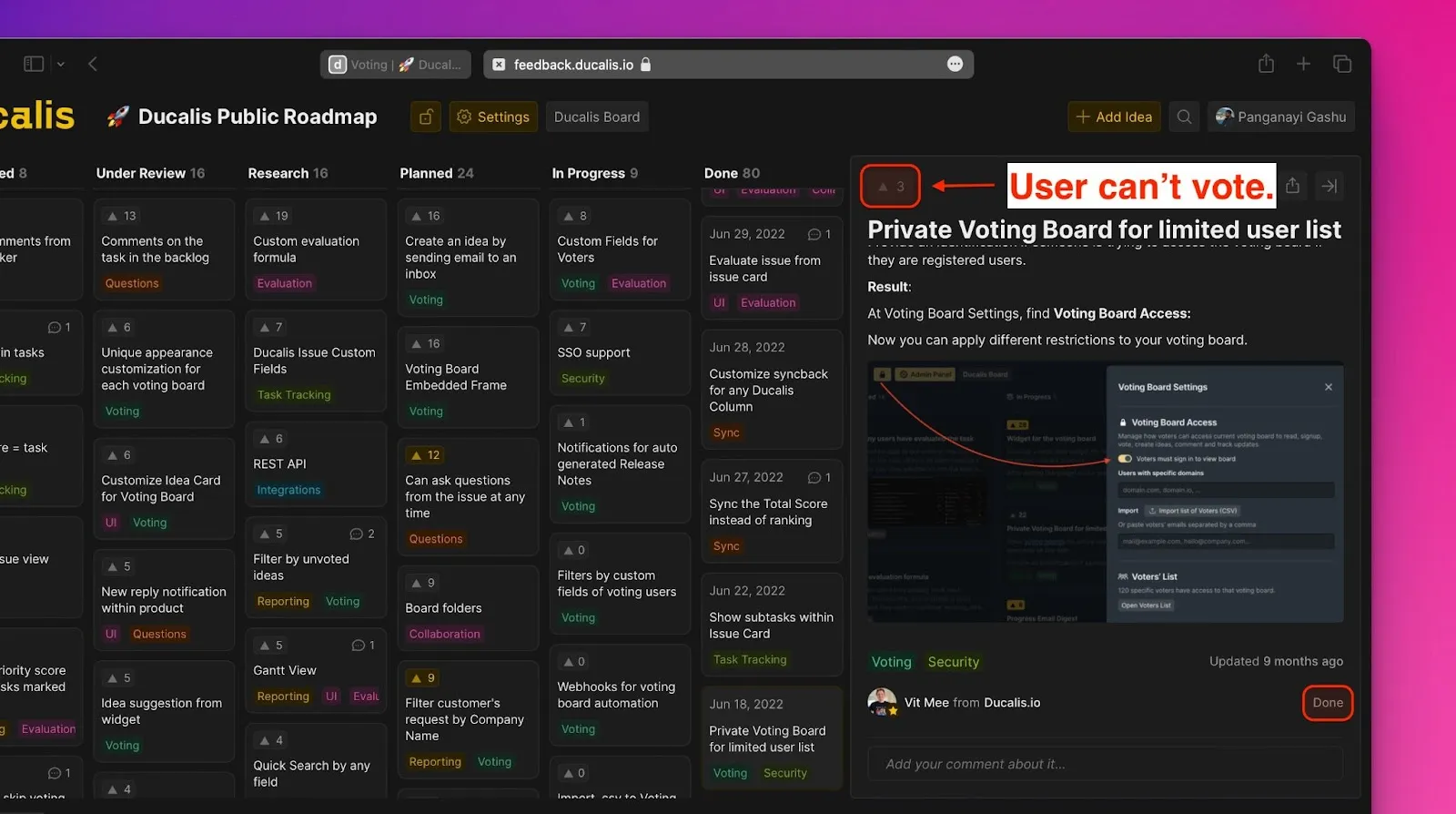 Идея со статусом Done показывается в похожих подсказках