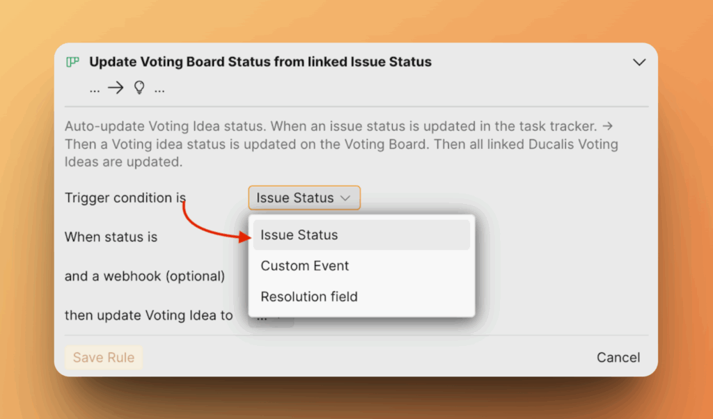 Выбор триггера Статус Задачи
