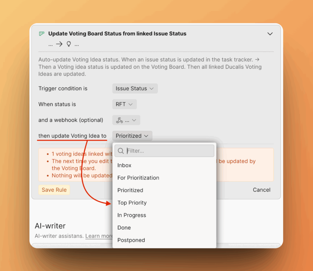 Выбор статуса Идеи
