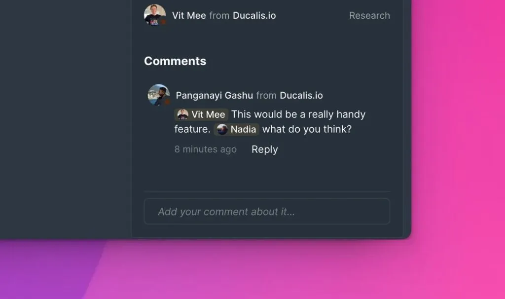 Упоминание пользователя в комментарии