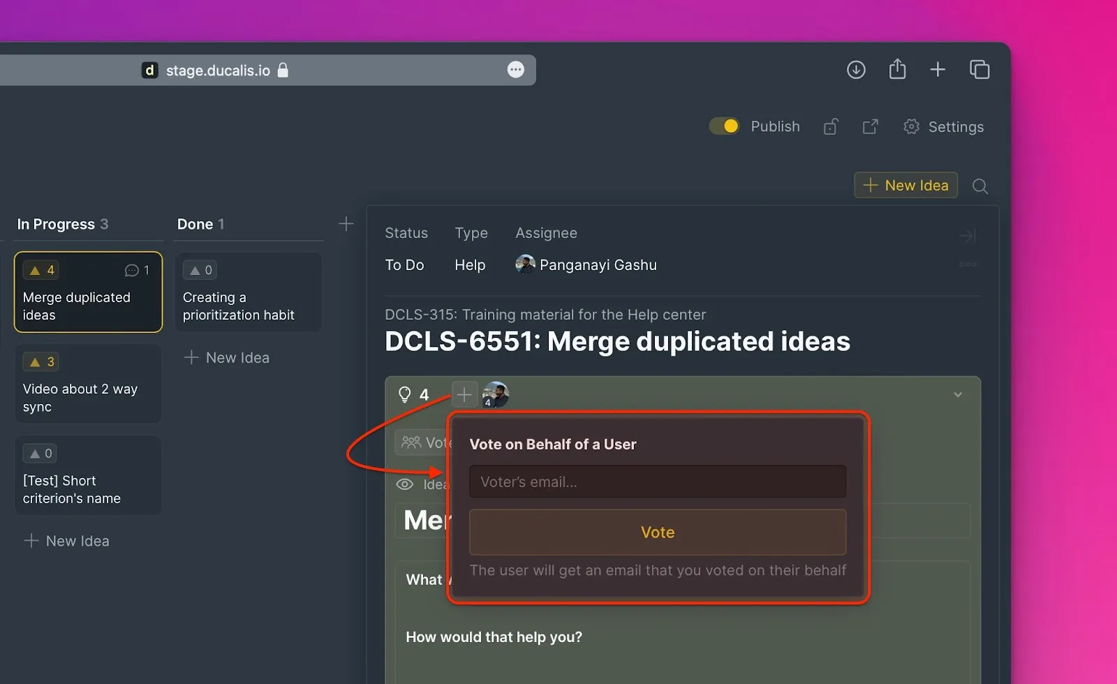 Добавление голоса от имени клиента
