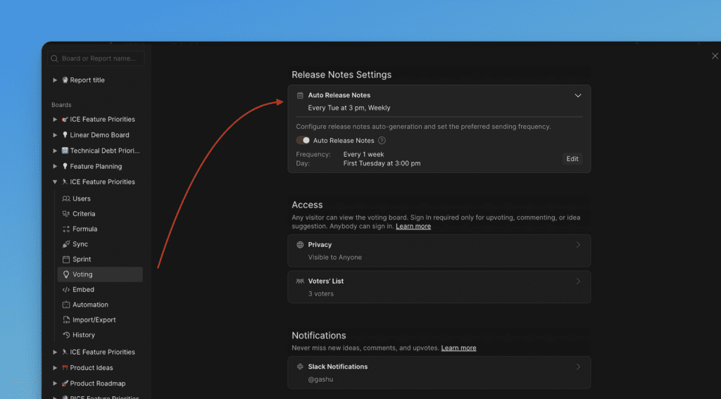 Настройки планирования релиз ноутсов