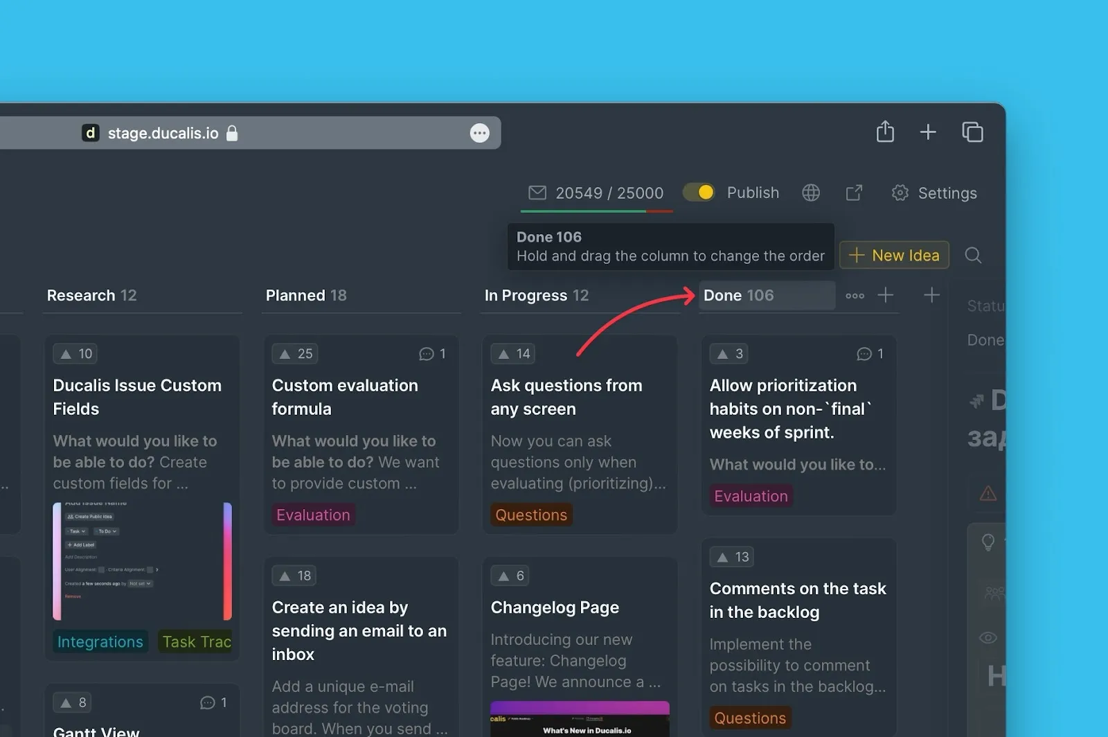 Колонка Done с Идеями