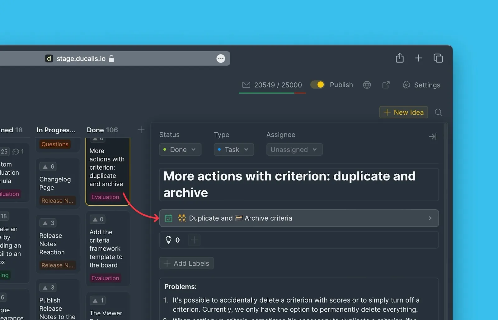 Блок Анонса в карточке Идеи