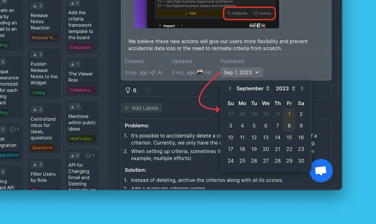 Выбор даты в календаре