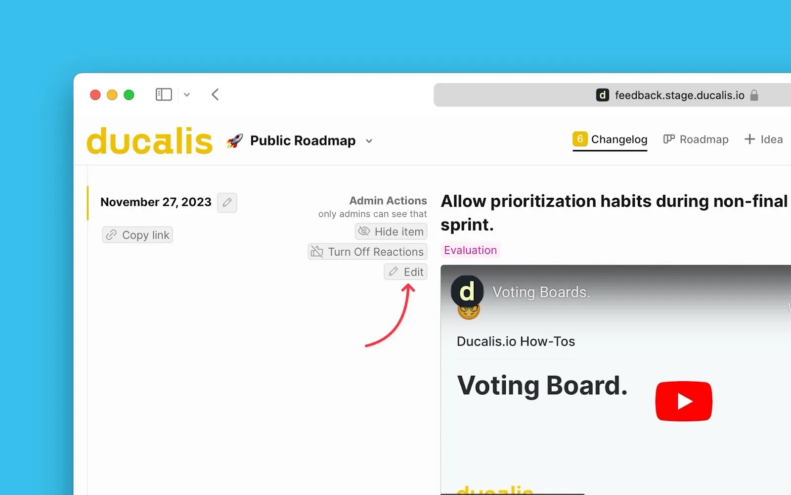 Кнопка Редактировать на анонсе